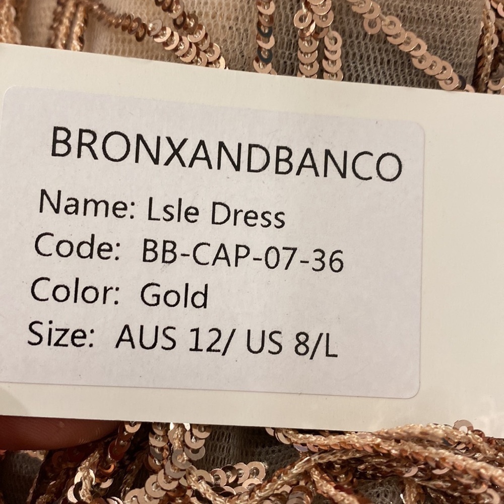 Bronx & Banco | Isle Sequin Fringe Gown In Rose Gold Gown Size L -8 NEW - Picture 12 of 15